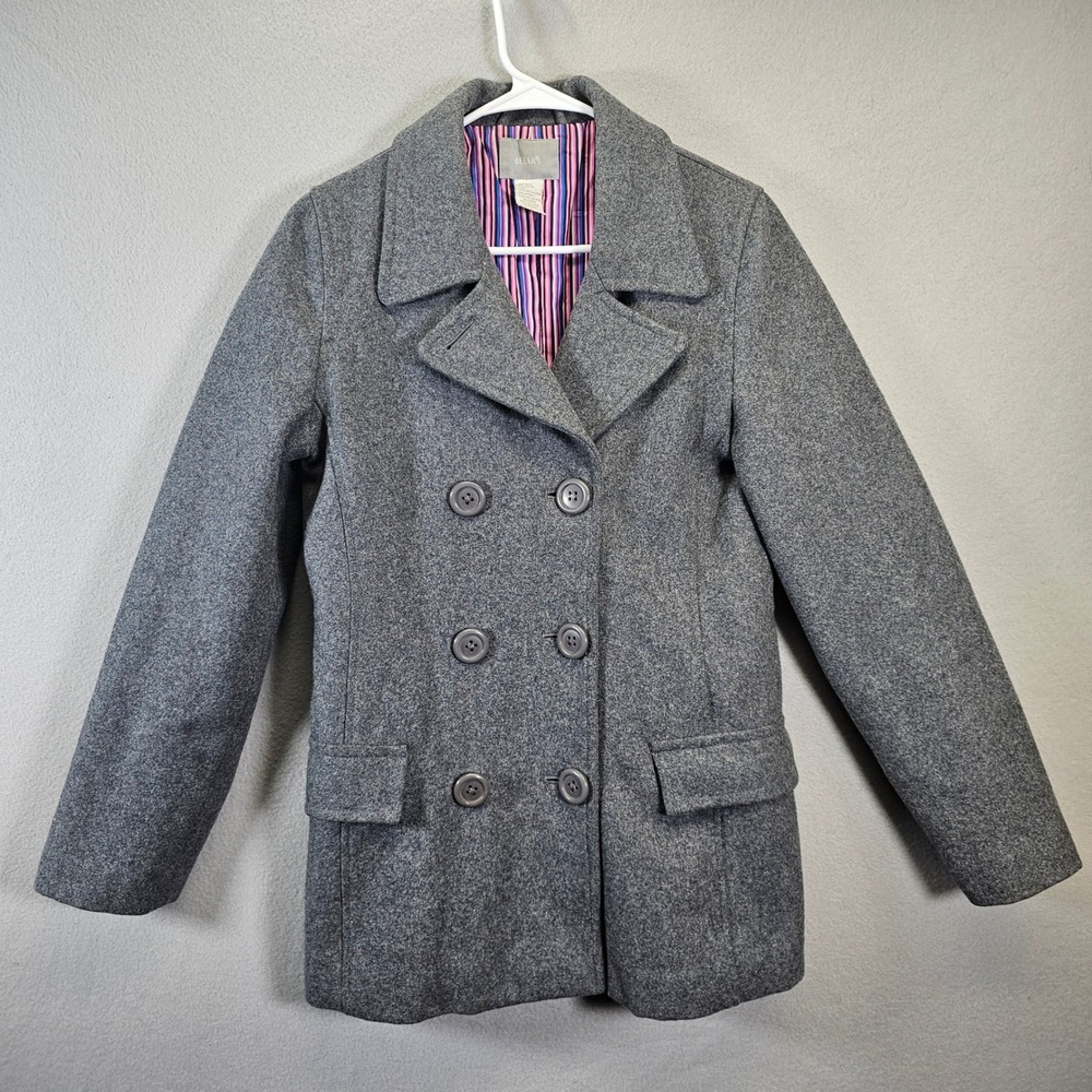 dELiA*s Gray Wool Blend Double Breasted Pea‎ Coat Jacket Womens
